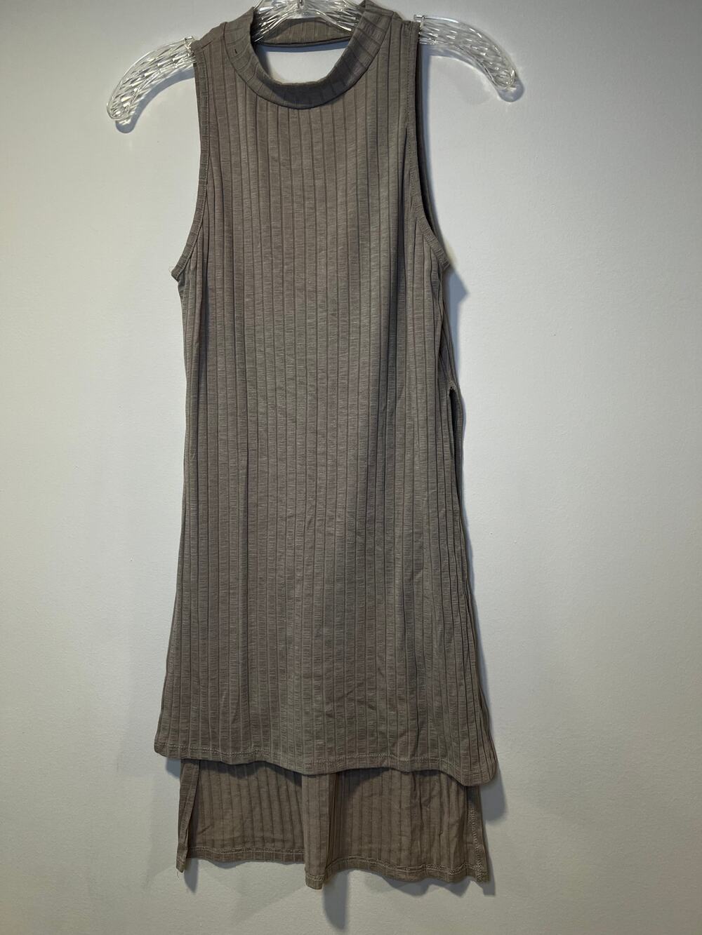 Ribbed High Neck Sleeveless Tunic Flutter Top XS